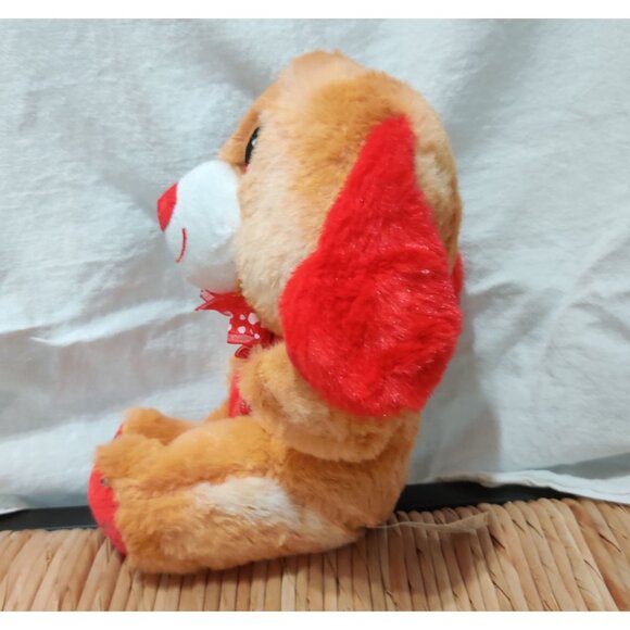 Midwood Brands Plush Puppy Dog 7" Stuffed Animal Red Heart Bow Valentine Gift - Picture 3 of 7
